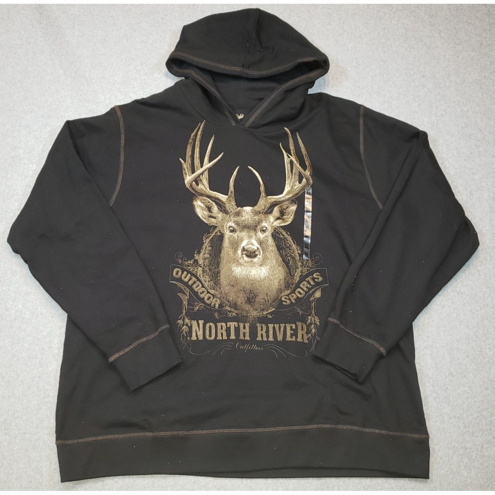North River Outfitters Hoodie‎ Mens Black Size XL Deer Buck Hunting NWT